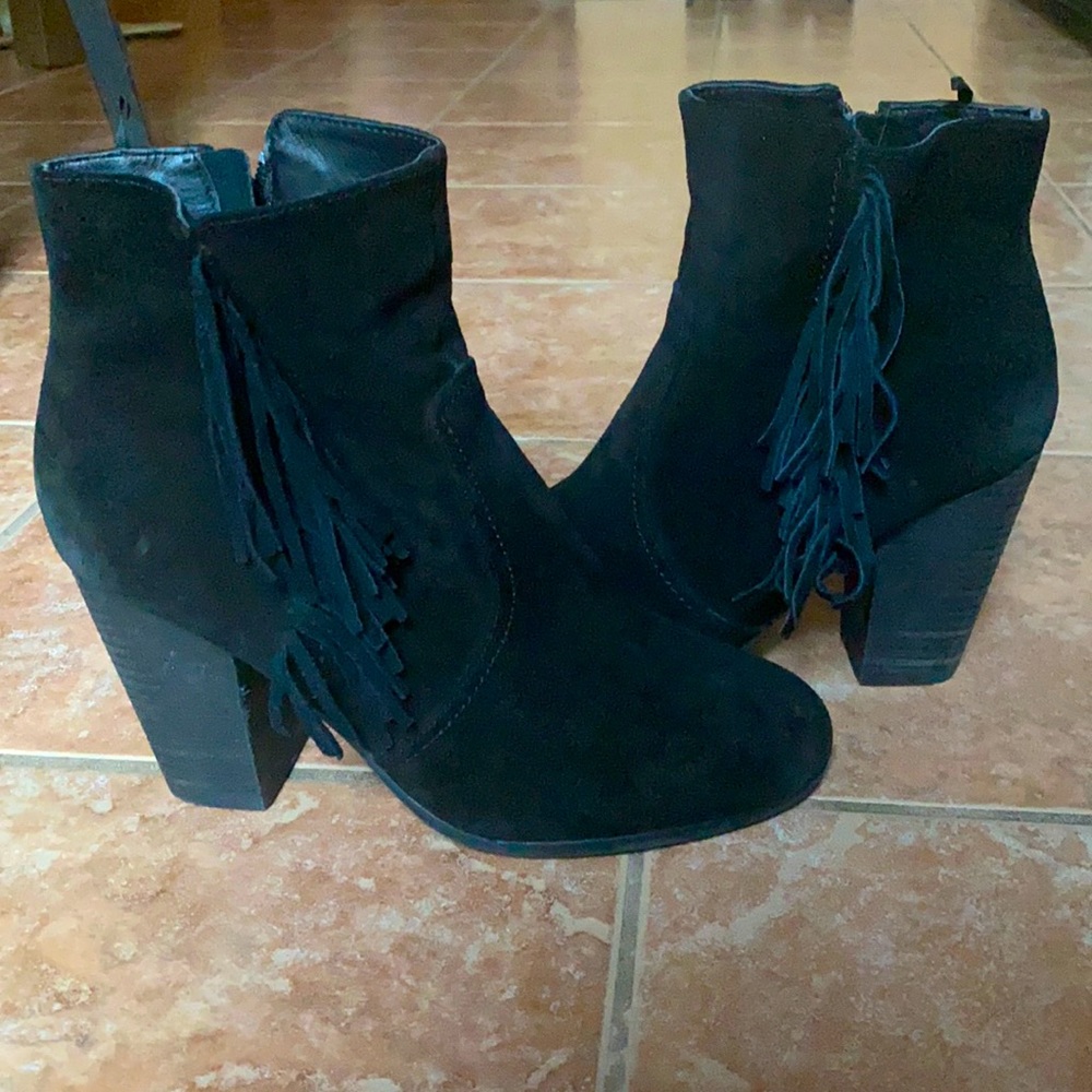 Black suede fringe detail ankle boot
